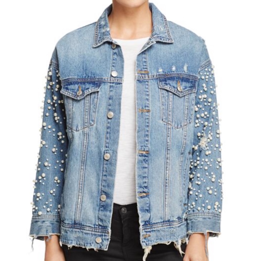 Sunset and Spring Pearl Embellished Denim Jacket